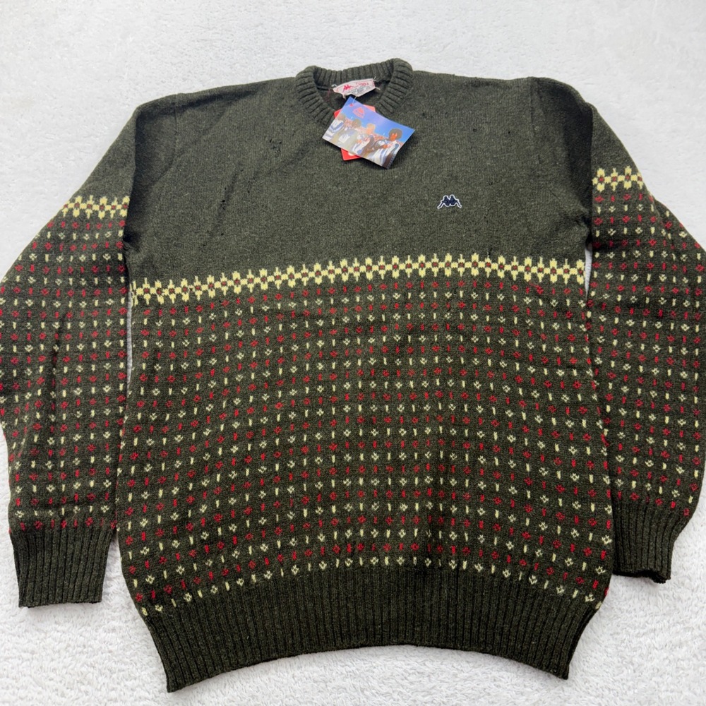 NWT Kappa Vintage Green Fair Isle Wool Sweater Mens XL‎ USA Track Field Sponsor